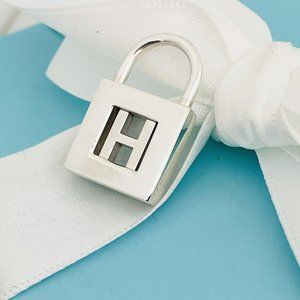 Tiffany & Co Sterling Silver Letter "H" Alphabet Initial Padlock Charm Pendant